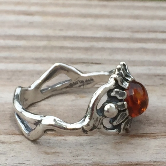 Sunflower Dancer Ring .925 Sterling Silver w/ genuine Amber - Picture 5 of 8